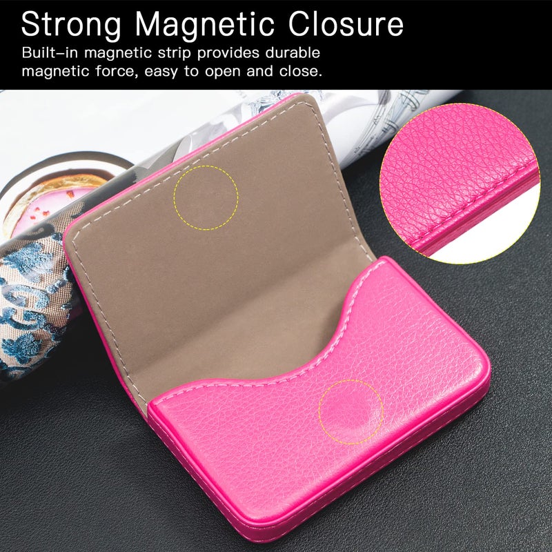 Padike Business Name Card Holder Luxury PU Leather,Business Name Card Holder Wallet Credit card ID Case/Holder For Men & Women - Keep Your Business Cards Clean(Rose red) - Image 4